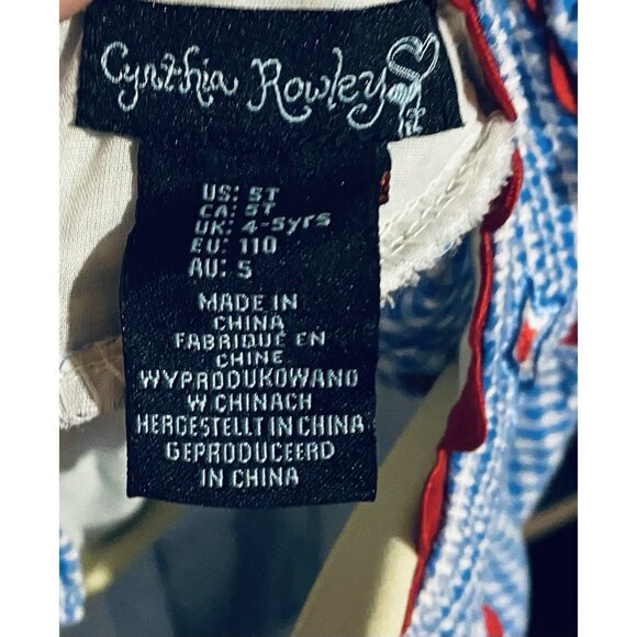 Cynthia Rowley Dress Womens 5T Blue Gingham Smocked Embroidered Star Ruffle - Picture 4 of 5